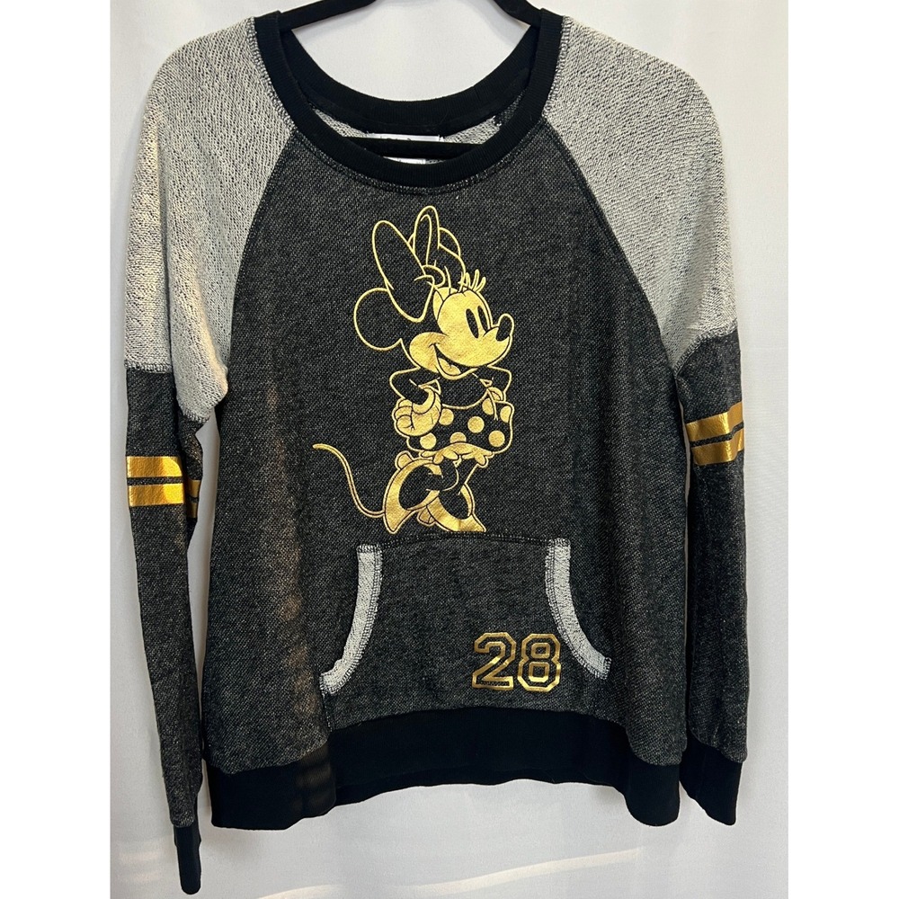 Disney Parks Minnie Mouse Gold Graphic Colorblock Sweatshirt Grey Charcoal M